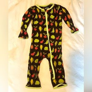 Kickee Pants Brown Vegetable Zip Bamboo Romper Sz 3-6 mos